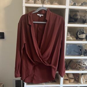 FAVLUX Deep Red Draped Blouse